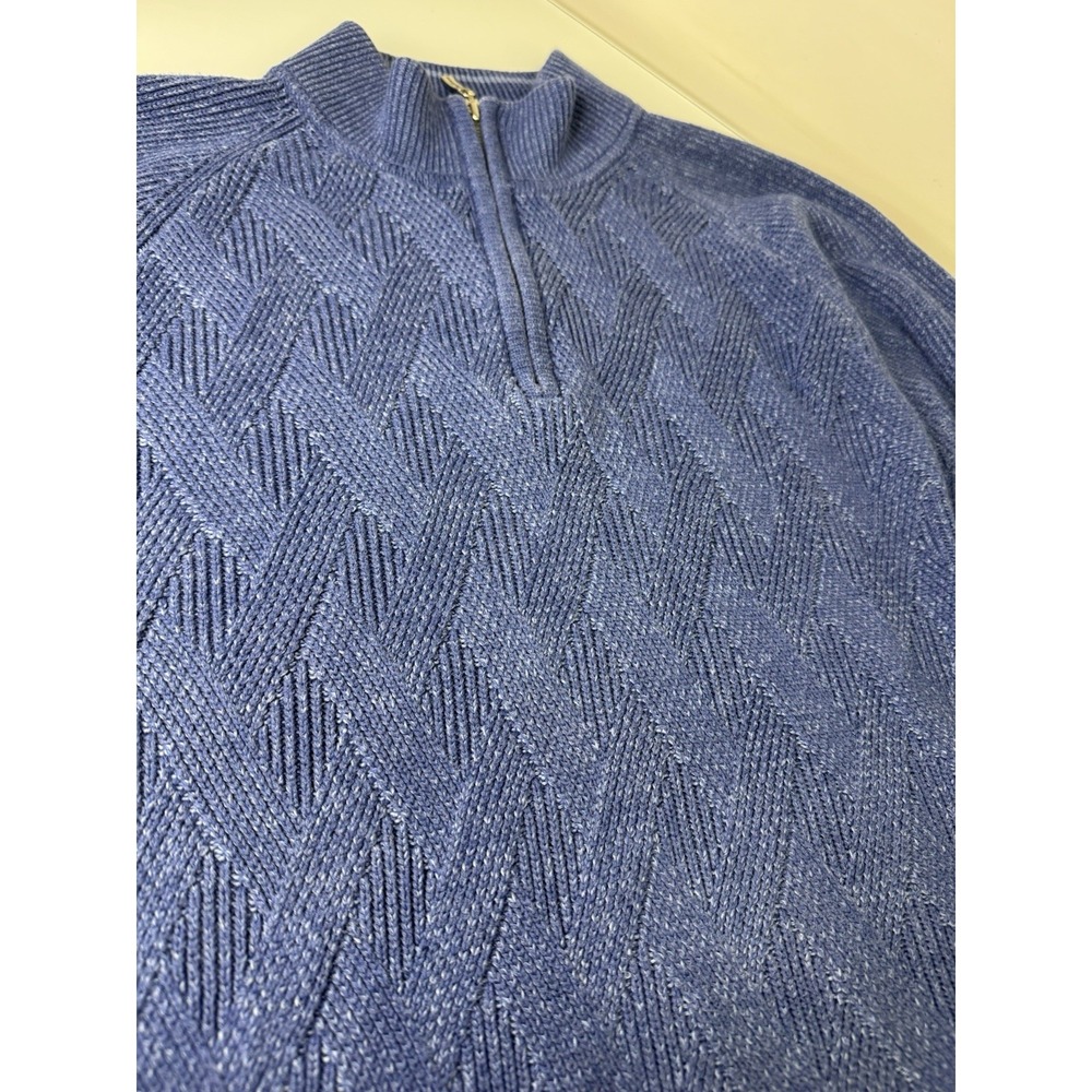 Mens Tommy Bahama Thick Cable Knit 1/4 Zip Pullover Sweater Size Large Blue - Picture 3 of 7